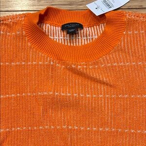 Ann Taylor Factory Orange & White Striped Short Sleeve Crewneck Sweater NWT XS